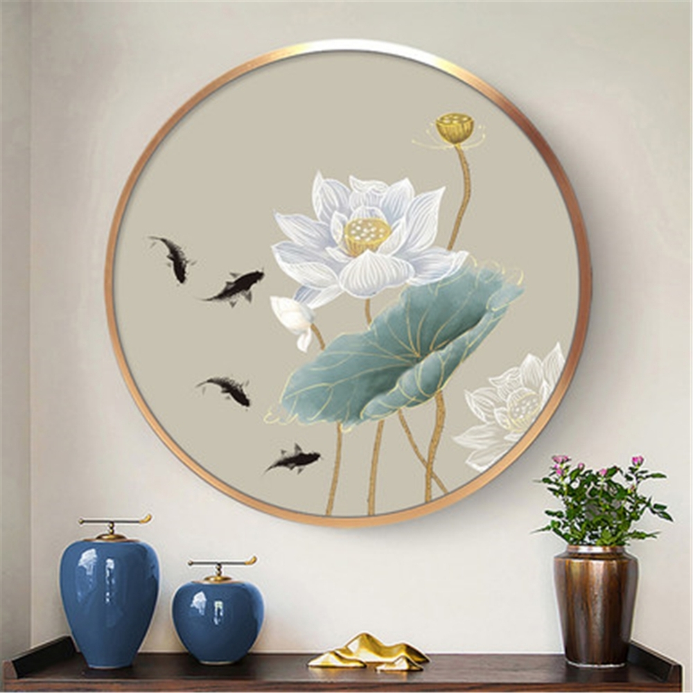 Lotus nine fish figure cross - stitch embroidery small line embroidery living ro